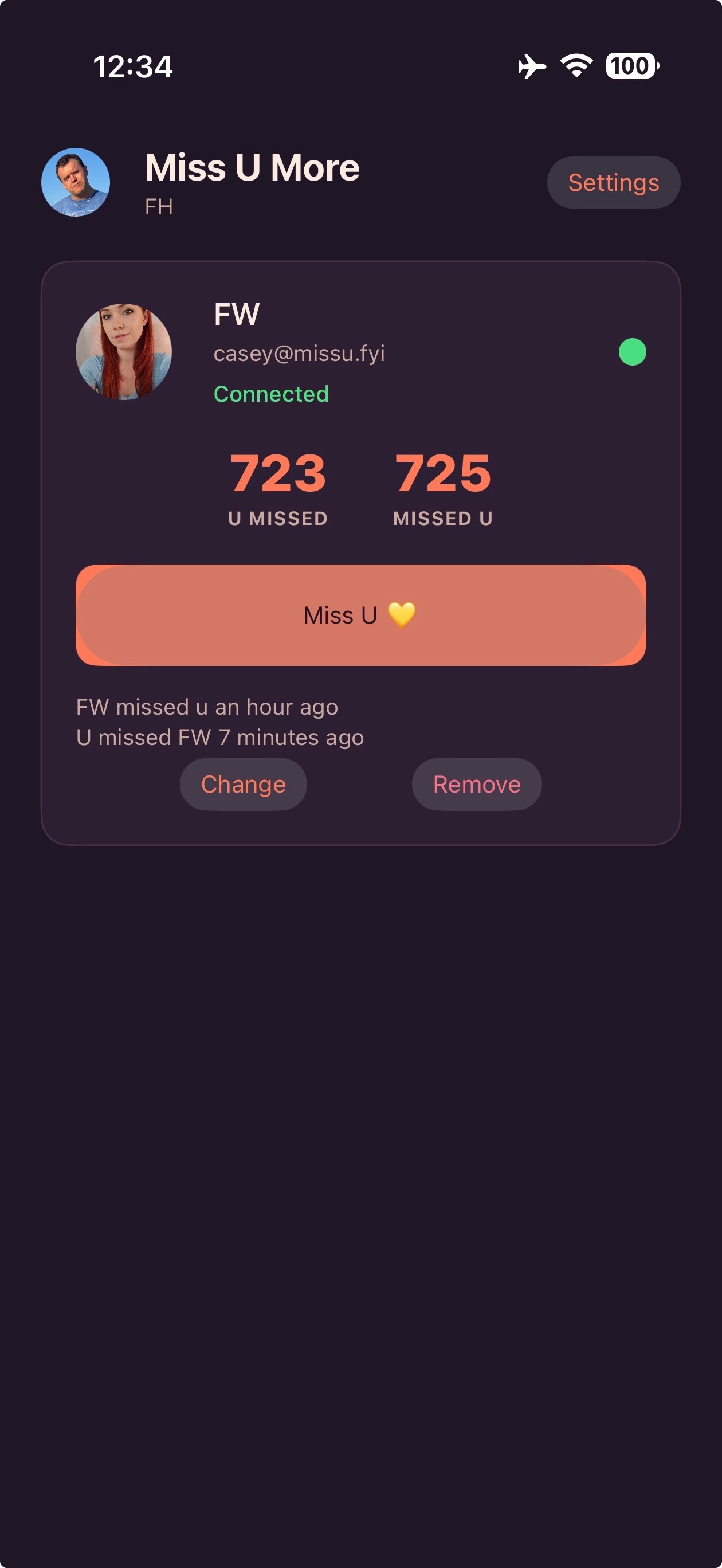 Miss U More iPhone app, connected