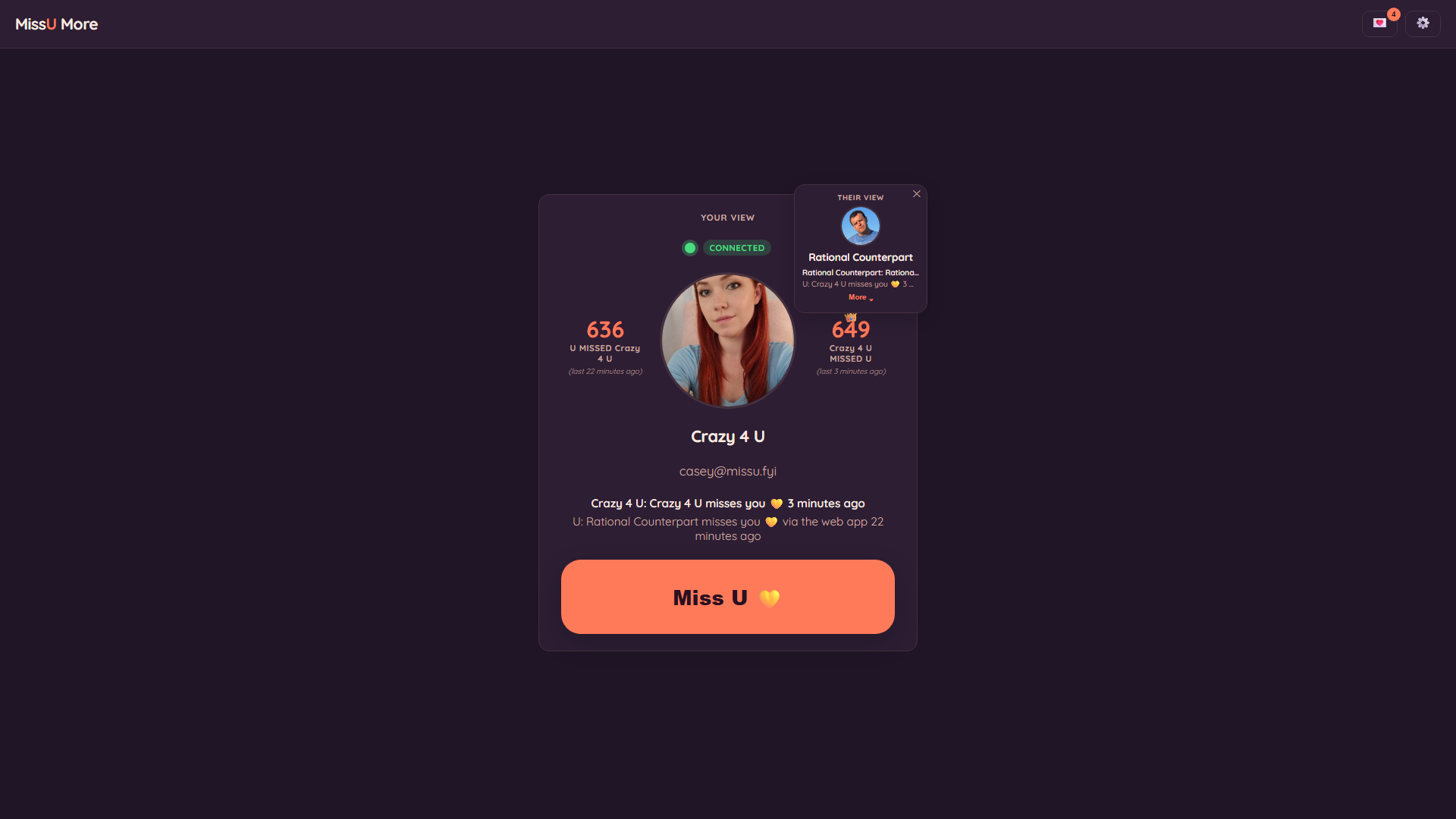 Miss U More on a desktop browser